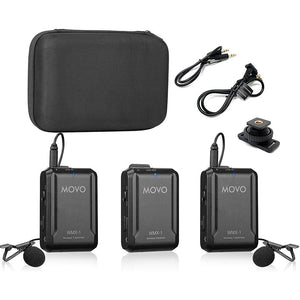 Movo WMX-1-DUO 2.4GHz Dual Wireless Lavalier Microphone System bundle